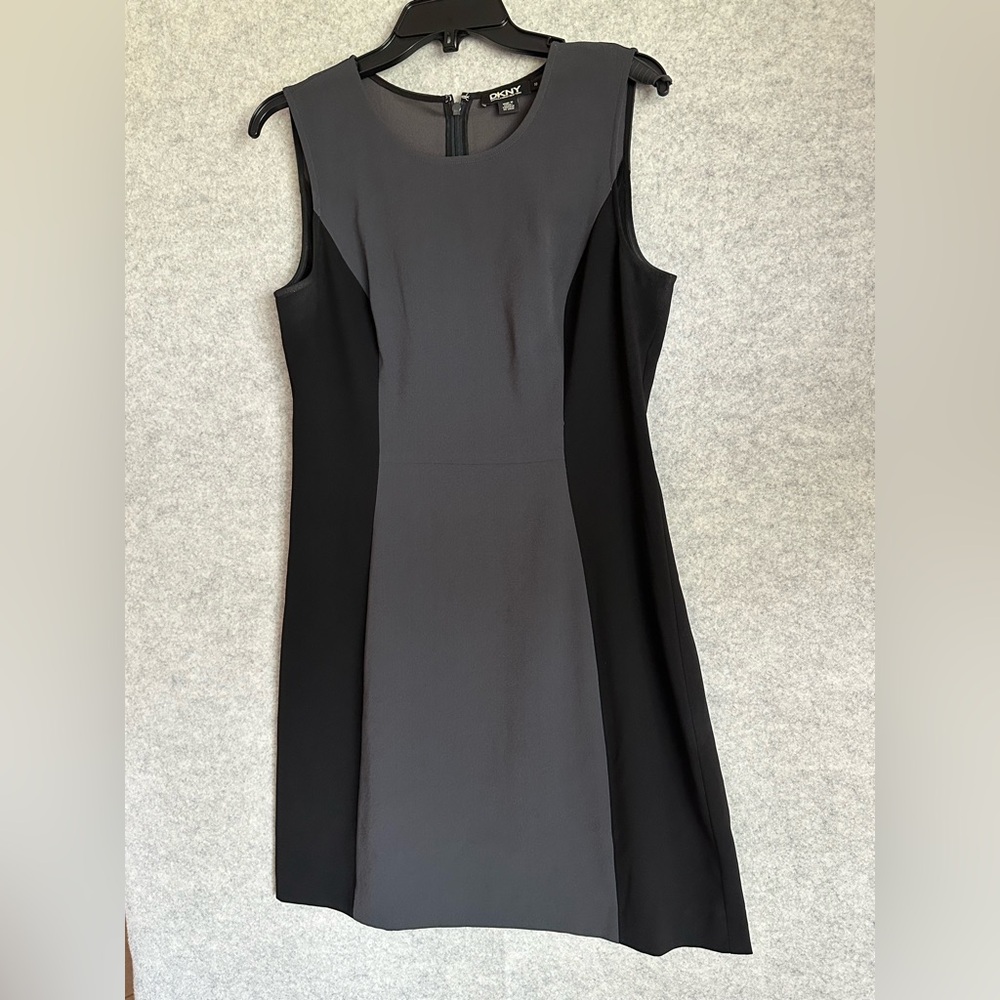 DKNY Two-Tone Sleeveless Midi Dress in Black & Charcoal Gray